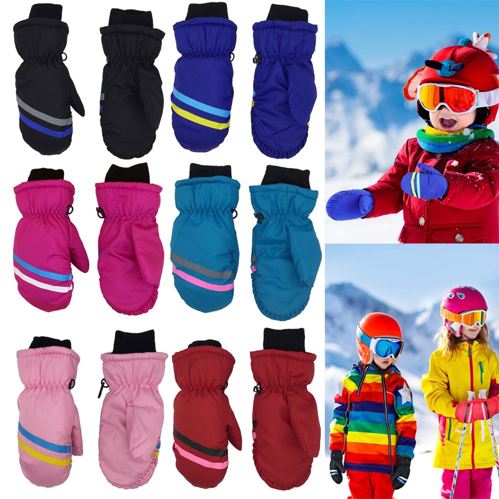 겨울 필수 방풍 방수 두꺼운 따뜻한 야외 승마 어린이 스키 장갑, 긴팔 벙어리 장갑 스노우 보드